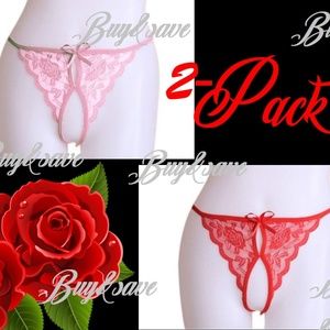 NEW Sexy Crotchless Panties Pink Black Frilly Bow